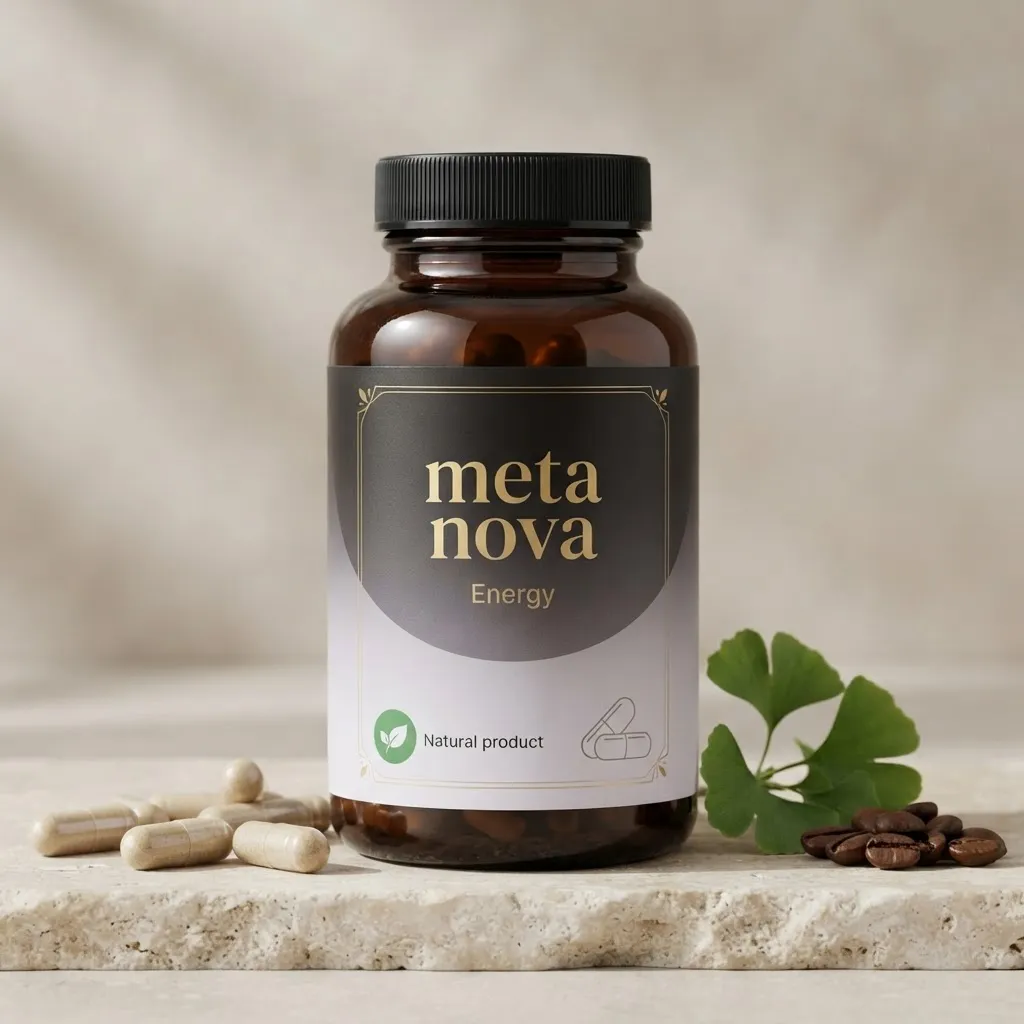 Meta Nova Energy supplement bottle with white lid